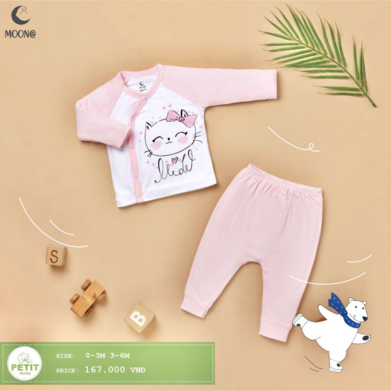 Moon -  Bộ dài tay cài chéo Moon petit cho bé 3-7kg bộ quần áo sơ sinh