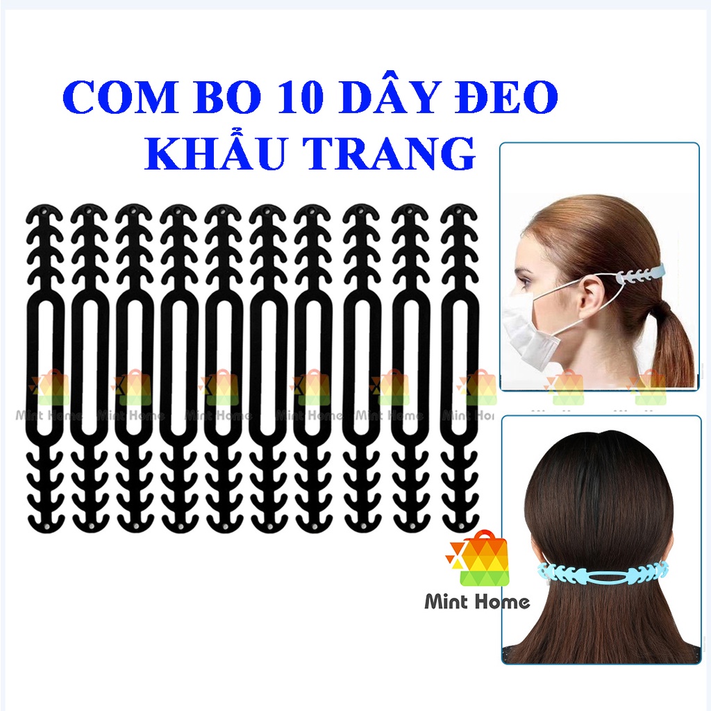 Combo 10 dây đeo khẩu trang tai giả chống đau tai silicon mềm tránh thất lạc cho bé phù hợp khẩu trang y tế N95 KF94 3D