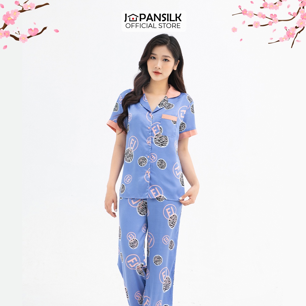 Bộ Đồ Ngủ Lụa Satin Nhật Ngắn Tay JAPAN SILK Họa Tiết Tranh Vẽ