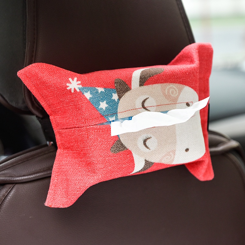 Hộp Đựng Khăn Giấy Bằng Vải Lanh Cotton Gắn Lưng Ghế Xe Hơi