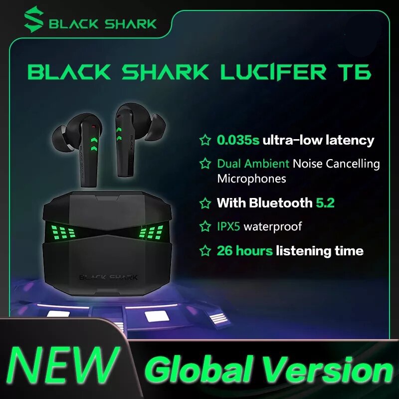 Tai Nghe Bluetooth Gaming Black Shark Lucifer T6 Độ Trễ Cực Thấp Bluetooth 5.2 IPX5 Không Thấm Nước