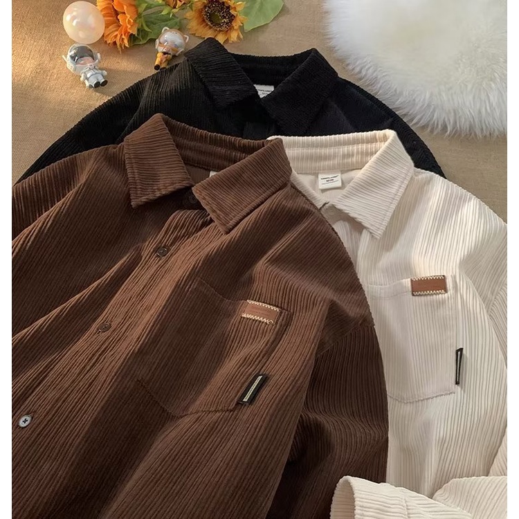 Áo Sơ Mi Nam Nhung Kẻ Dài Tay Dáng Rộng Phong Cách Retro Hàn Quốc Giản Dị Dành Cho áo sơ mi nữ form rộng ao sơ mi nam