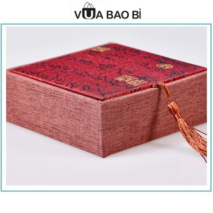 Hộp Gấm đựng trang sức, vòng phong thủy 10x10cm, Hộp đựng vòng tay, mặt đá bằng gấm cao cấp VUA BAO BÌ