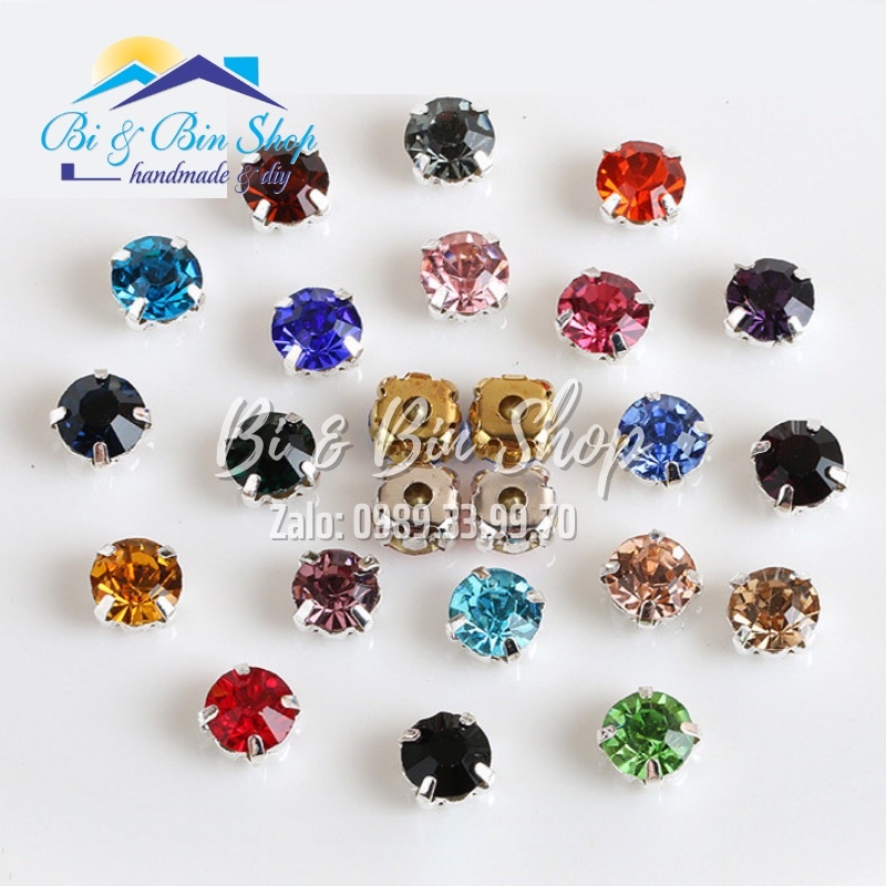 100 Viên Đá Đế 4 Chấu Hạt Pha Lê Trắng Đủ Size Đính Kết Trang Phục Thời Trang