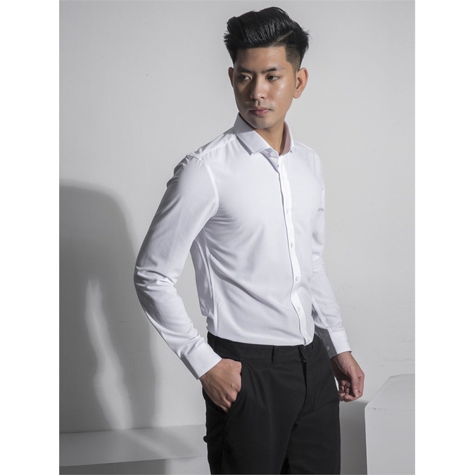 Áo sơ mi nam ARISTINO trắng trơn sợi sồi ALS25407