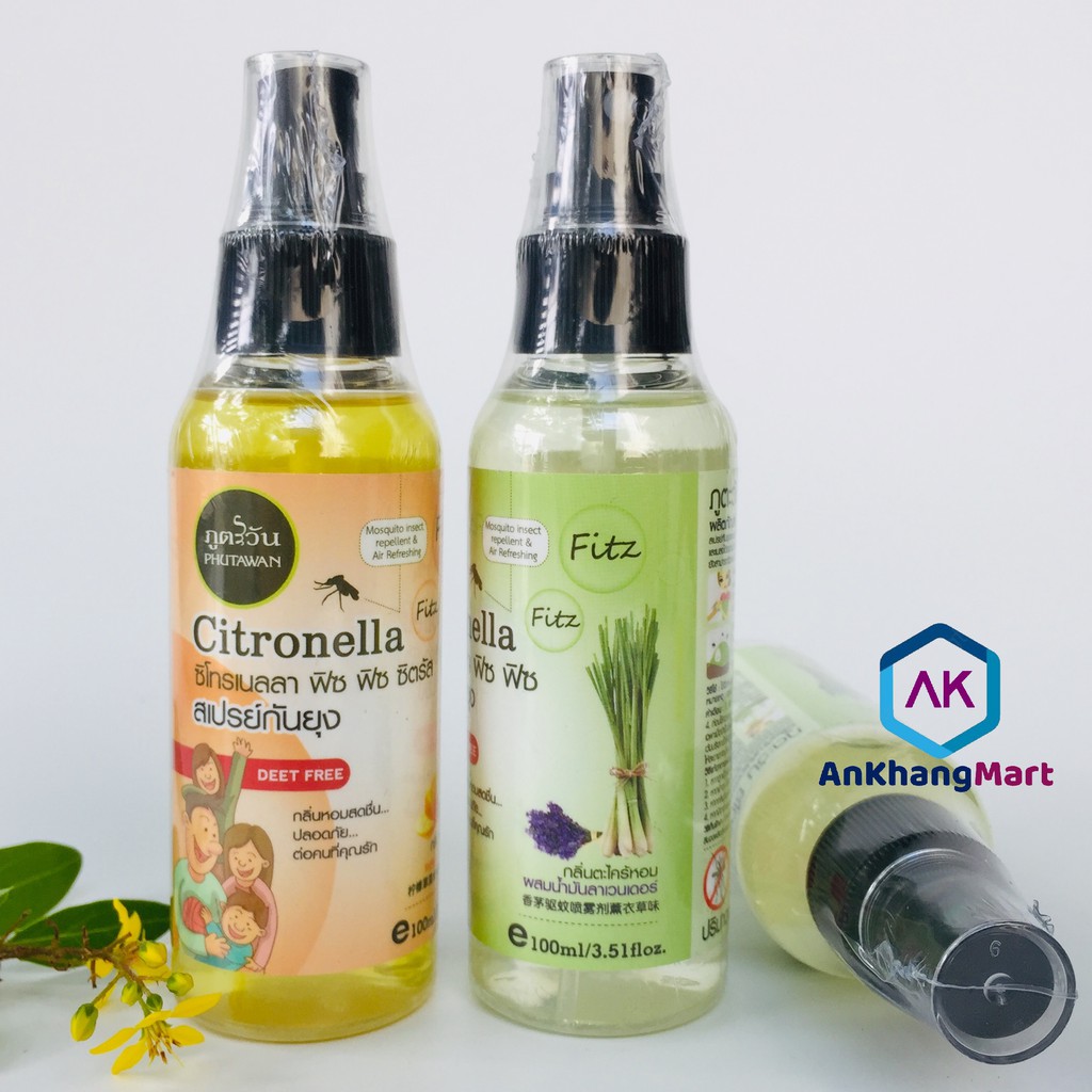 Tinh dầu xịt chống muỗi, côn trùng Phutawan Citronella Thái Lan 100ml