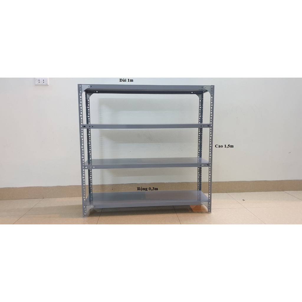 Kệ sắt v lỗ đựng đồ đa năng 4 tầng : dài 1m, rộng 0,3m, cao 1.5m