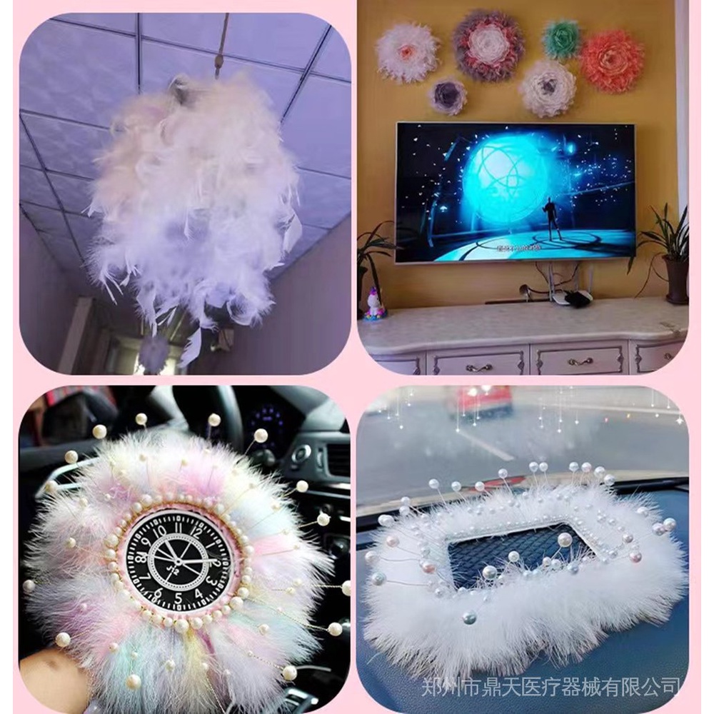 1 mét lông vũ marabou trắng mịn cắt viền rộng 7cm quần áo may thủ công mỹ nghệ trang trí mận