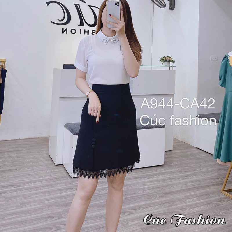 Áo sơ mi nữ Cúc Fashion somi tay ngắn cao cấp vải lụa trắng from dáng đẹp thời trang công sở đi học cổ ren nơ đen A4065