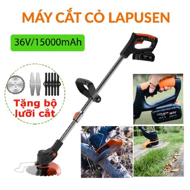 Máy cắt cỏ cầm tay cao cấp LAPUSEN không dây dùng pin 15cell siêu khủng Kèm 8 lưỡi cưa