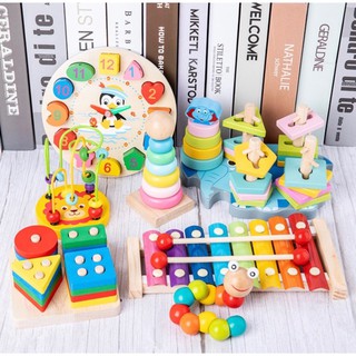 Combo 7 món đồ chơi gỗ cho bé - Tặng kèm tranh ghép 9 mảnh