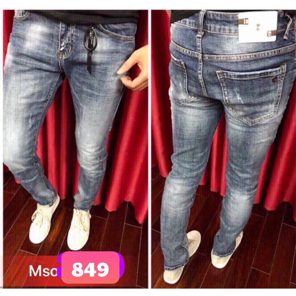 Quần Jean Nam jeans nam rách gối jeans nam body quần jeans nam xước Wash fashionteengroup MS 849