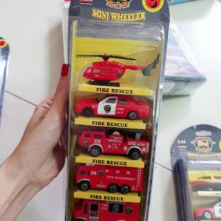 Set 5 xe sắt đặc cứu hỏa mini wheeler