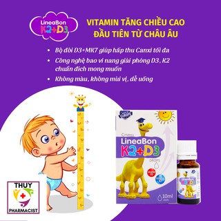 ✔️️️ [Chính hãng + quà] Lineabon vitamin D3 K2 MK7 tăng chiều cao hấp thu canxi hsd 2022