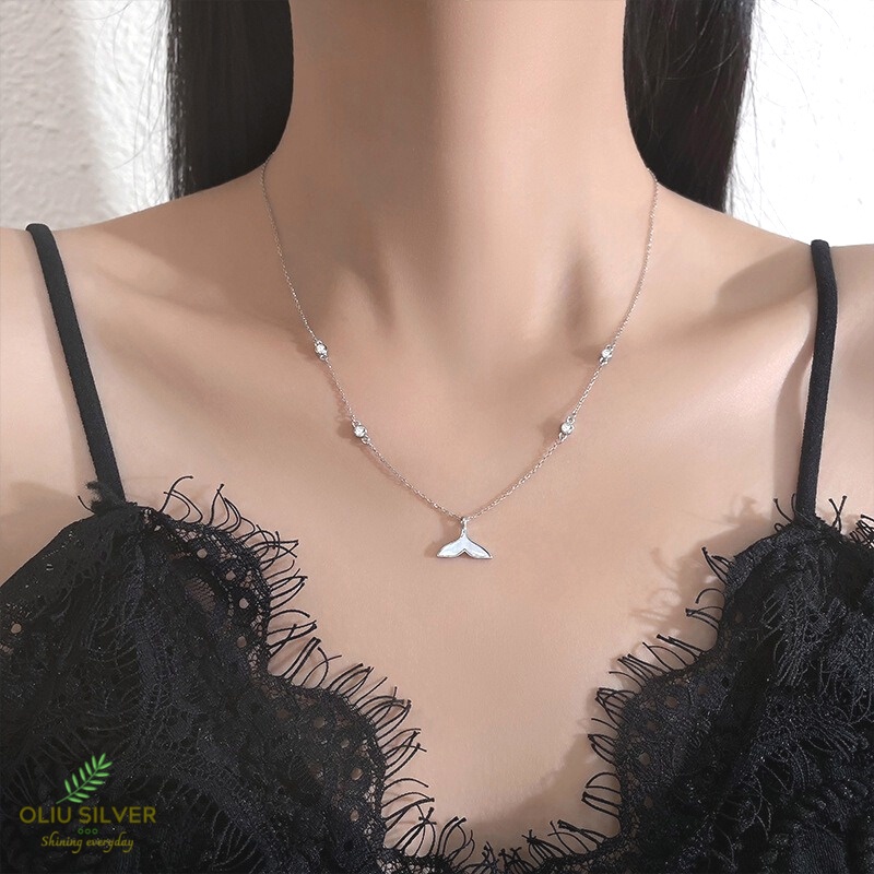 Dây Chuyền Bạc S925 Đuôi Nàng Tiên Cá Đính Đá Zircon Xinh Xắn | Vòng Cổ Nữ Trang Sức Bạc Thời Trang