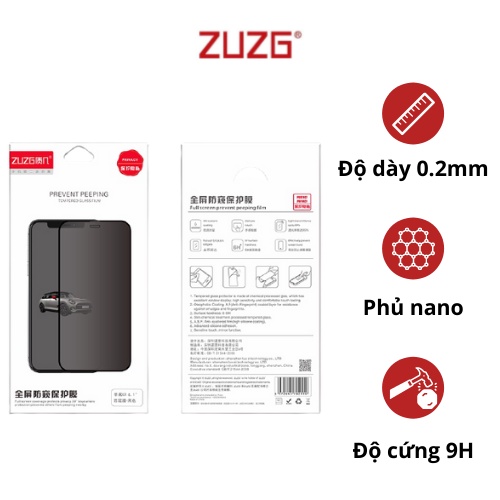 Kính cường lực iphone chống nhìn trộm full màn chính hãng ZUZG CNT1