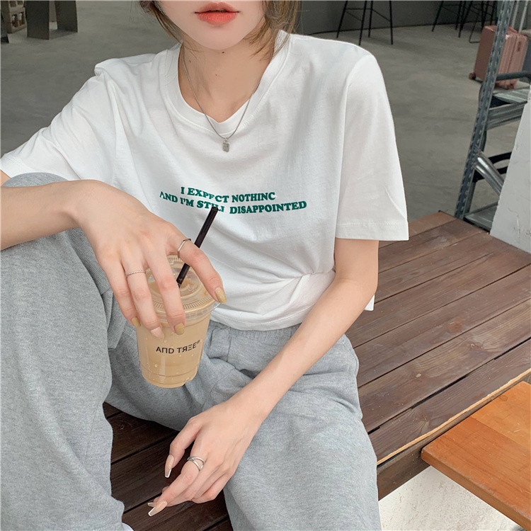 Áo Thun cotton Tay Ngắn Dáng Rộng In Chữ Thời Trang Mùa Hè Hàng Mới Dành Cho Bạn Nữ 2022