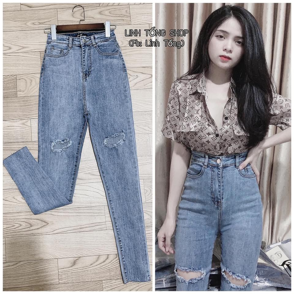 Quần Jean Nữ Rách 2 Đùi Quần Bò Hách Dáng Chất Co Giãn DH222