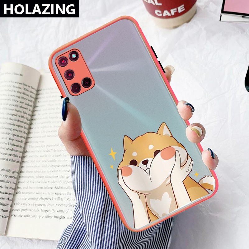 Camera Lens Protective Phone Case OPPO A9 2020 A5 A3S AX7 AX5S A7 OPPO A53 A31 A91 A12 F17 A52 A72 A92 vỏ điện thoại Cute Shiba Inu Matte Scrub PC Hard Cover Anti-Scrach Shockproof