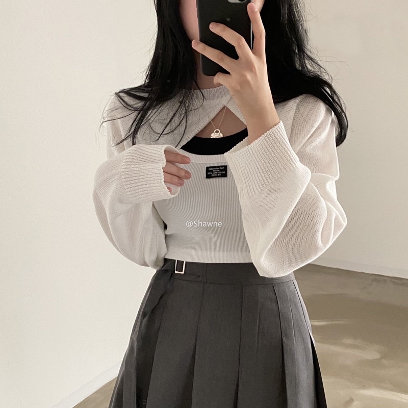 SET ÁO 2 DÂY KÈM CROP NGOÀI MS129