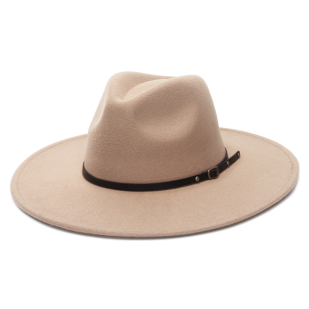 Mũ fedora rộng vành 9.5cm màu trơn phối dây phong cách jazz Anh quốc cổ điển cho nam và nữ
