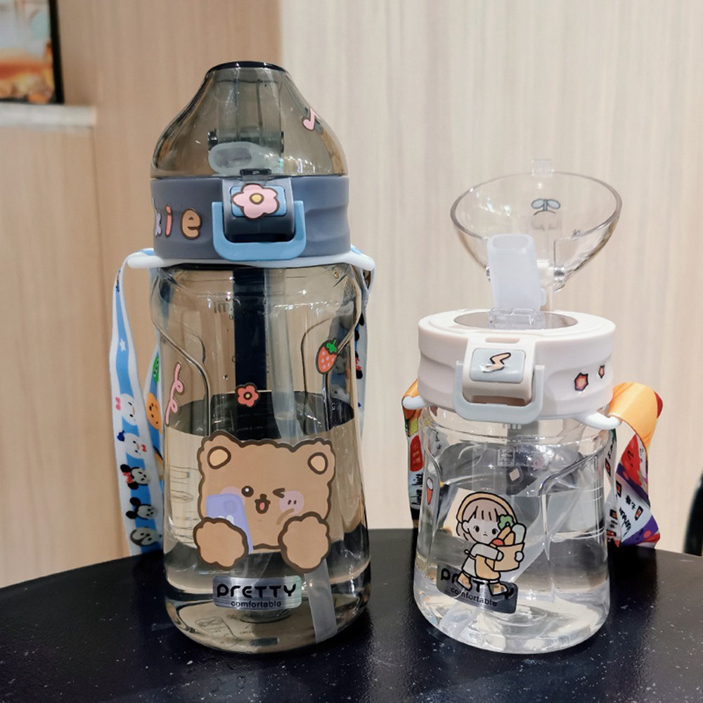 Bình Nước 350ml - 1100ml Có Ống Hút Và Dây Đeo Hình Thỏ Gấu Dễ Thương Cho Bé