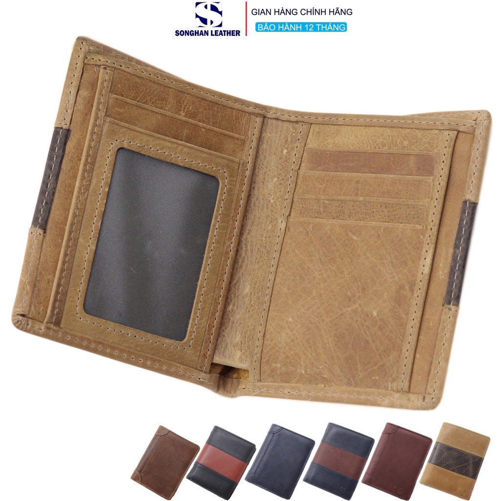 Ví Nam Da Bò Sáp Cao Cấp Dáng Đứng Songhan Leather WL04. Bóp Nam Phối Màu Trẻ Trung, Năng Động.Bảo Hành 12 Tháng