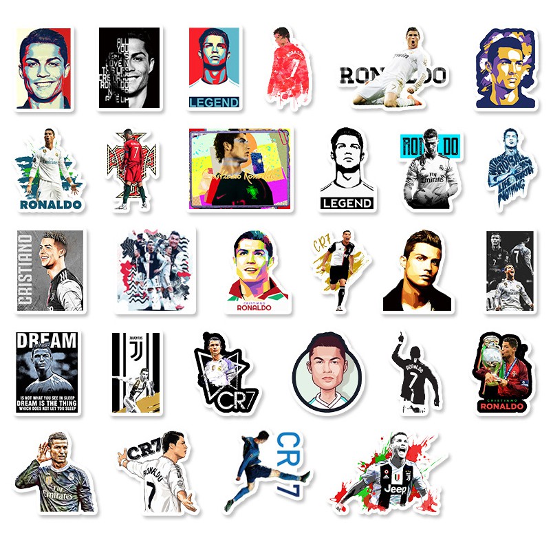 Sticker Neymar Ronaldo Messi Set 50 Miếng Decal Cắt Sẵn Dán Trang Trí Điện Thoại Laptop Mũ Bảo Hiểm Xe Vali Sổ Sách