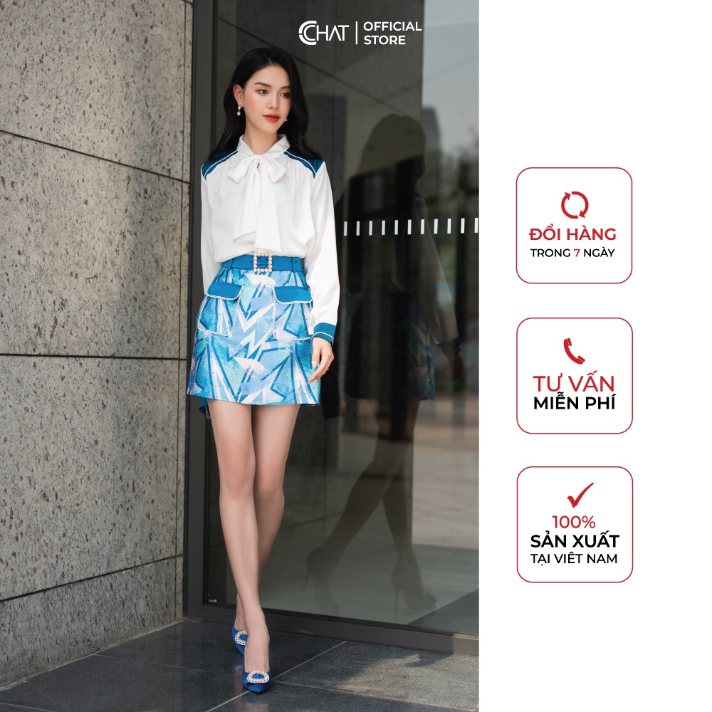 Áo Sơ Mi Nữ 𝐂𝐂𝐇𝐀𝐓 Phối Cầu Vai Chất Lụa Cao Cấp Dáng Suông Phong Cách Trẻ Trung 12FDL8015ST