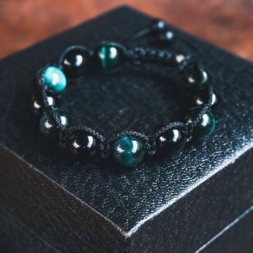 [QUÀ TẶNG/ LẮC TAY ] Vòng tay phong thủy thời trang handmade xanh dương và đen dây đan shamballa phật giáo