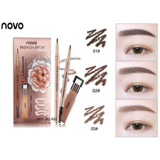 BỘ CHÌ KẺ MÀY NOVO GỒM 3 KHUNG ĐỊNH HÌNH VÀ 3 ĐẦU NGÒI THAY THẾ