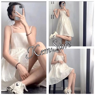Váy 2 Dây Đũi Nhăn Trắng Nữ ,🌺 KemStore<FREESHIP> 🌺, Đầm Babydoll Bánh Bèo, Váy Tiểu Thư Cá Tính Màu TRẮNG