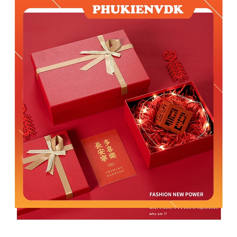 Hộp quà tặng hộp quà tết hộp quà Noel Valentine hộp quà sinh nhật gắn nơ màu đỏ