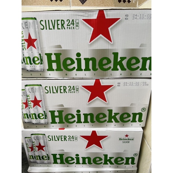 HOẢ TỐC Thùng 24 lon bia Heineken Silver. Ken bạc 330ml date mới