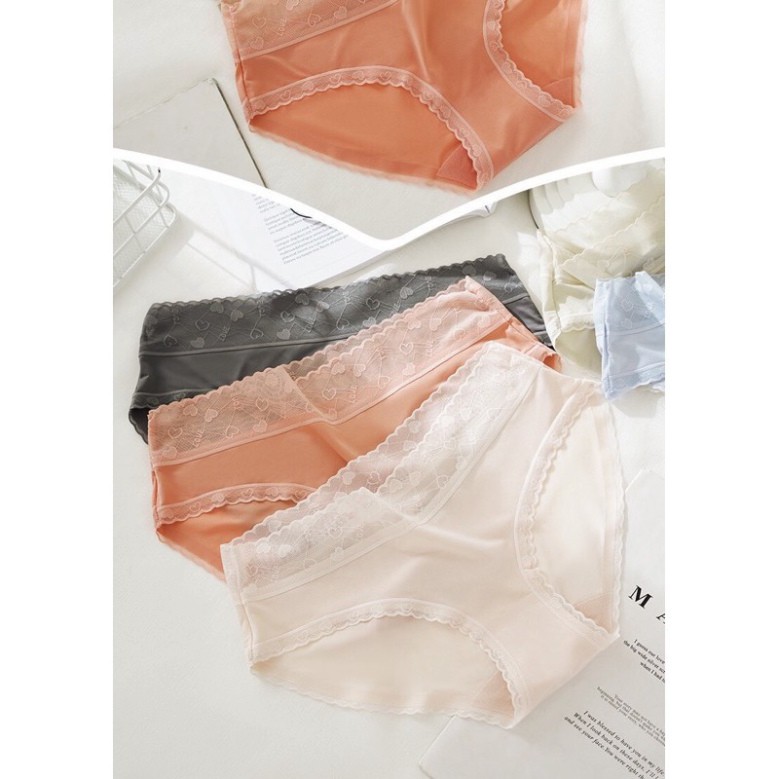 Quần lót nữ lụa băng - quần chip nữ tàng hình cạp ren họa tiết tim - có bigsize - mã năng động cho bán gái