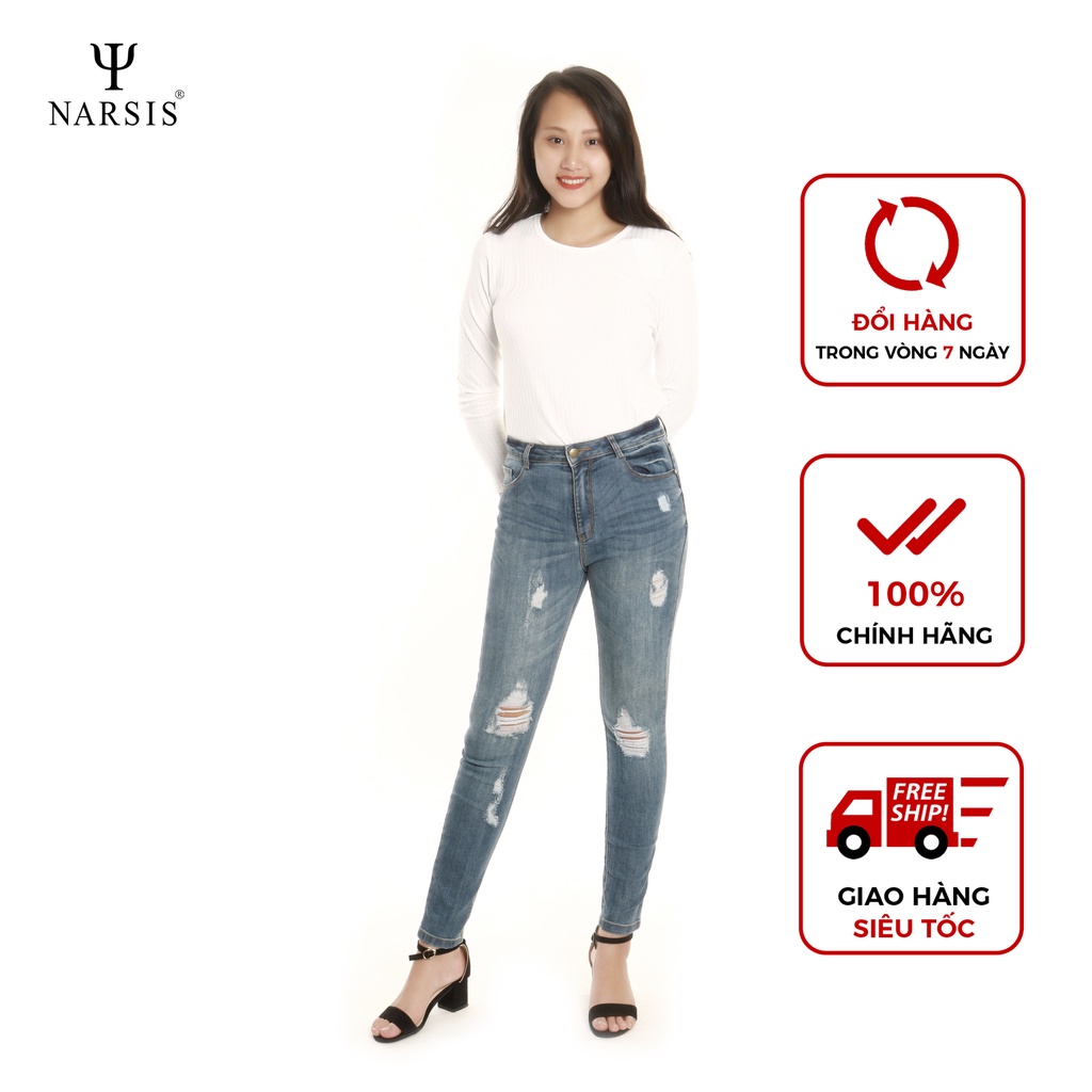 Quần bò nữ P7006 thương hiệu NARSIS màu xanh cào rách