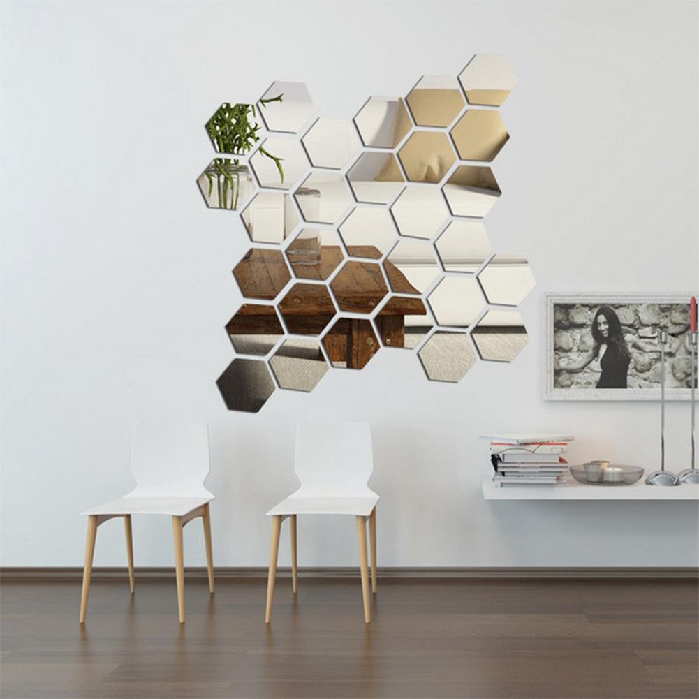 Set 12 Miếng Dán Tường Tráng Gương Hình Lục Giác 3D Chất Liệu Vinyl Dễ Tháo Gỡ Dùng Trang Trí Nhà Cửa