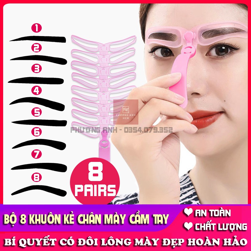 Bộ 8 Khuôn Kẻ Mày Cầm Tay, Khung Kẻ Mày 8 Kiểu