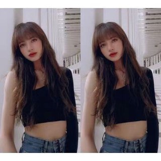 Lisa Blackpink Áo Croptop Dệt Kim Trễ Vai Kiểu Dáng Gợi Cảm Cho Nữ