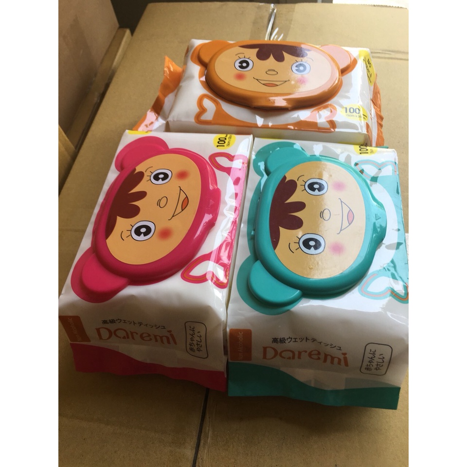 KHĂN ƯỚT KHÔNG MÙI DAREMI 100 TỜ SIZE LỚN 15X20CM