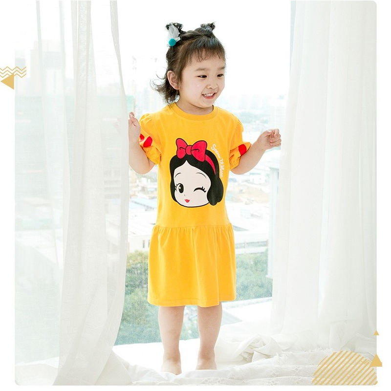 Đầm Cotton Ngắn Tay In Hoạt Hình Bạch Tuyết Thời Trang Mùa Hè Cho Bé Gái