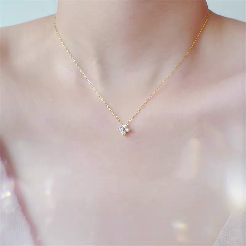 Dây chuyền bạc nữ cỏ 4 lá đính đá DUYSON SILVER, vòng cổ nữ bạc Ý 925 mạ vàng 14k cao cấp [DCXK15]