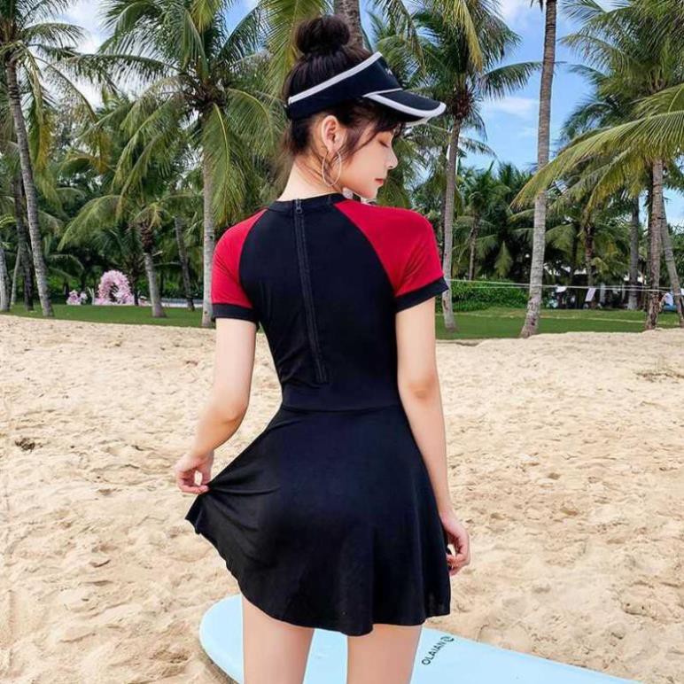 Bộ Đồ Bơi Nữ Một Mảnh, Tay Ngắn, Quần Váy Có Quần Boxer Bên Trong, An Toàn, Kín Đáo, Dễ Thương | BigBuy360 - bigbuy360.vn
