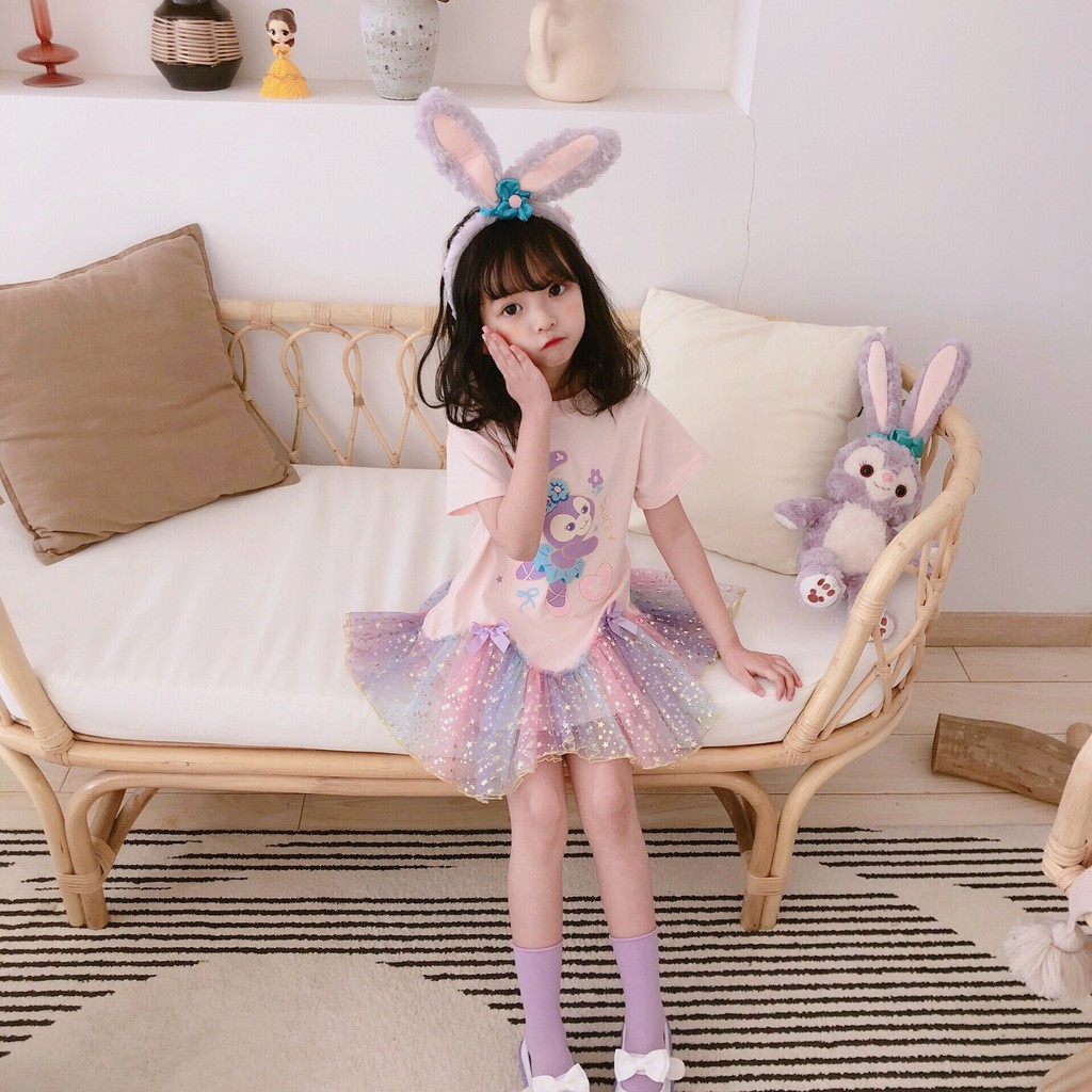 [QUÀ TẶNG LÀ STICKER DÁN MÓNG CHO BÉ YÊU] Đầm bé gái đẹp váy thỏ chân lưới xòe cho trẻ em in họa tiết  - SEKA 2103.05