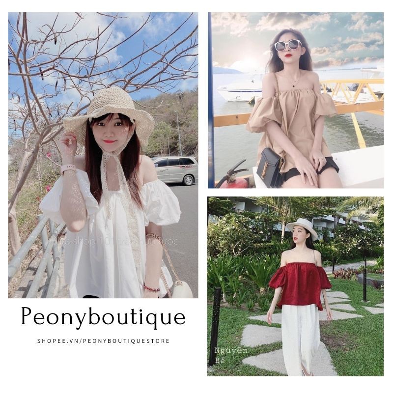 Áo Trễ Vai Bánh Bèo Nữ [FREESHIP] 🌸 Áo thun phông cộc tay bồng tiểu thư màu Trắng | Đỏ | Vàng | Tím | Hồng | Be HOT 🌸