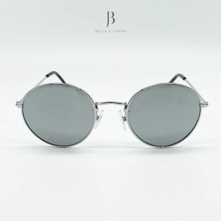 Mắt kính thời trang nam nữ cao cấp, kính tráng gương bạc gọng tròn thời trang, tròng kính chống tia UV400 Becca & JoJo