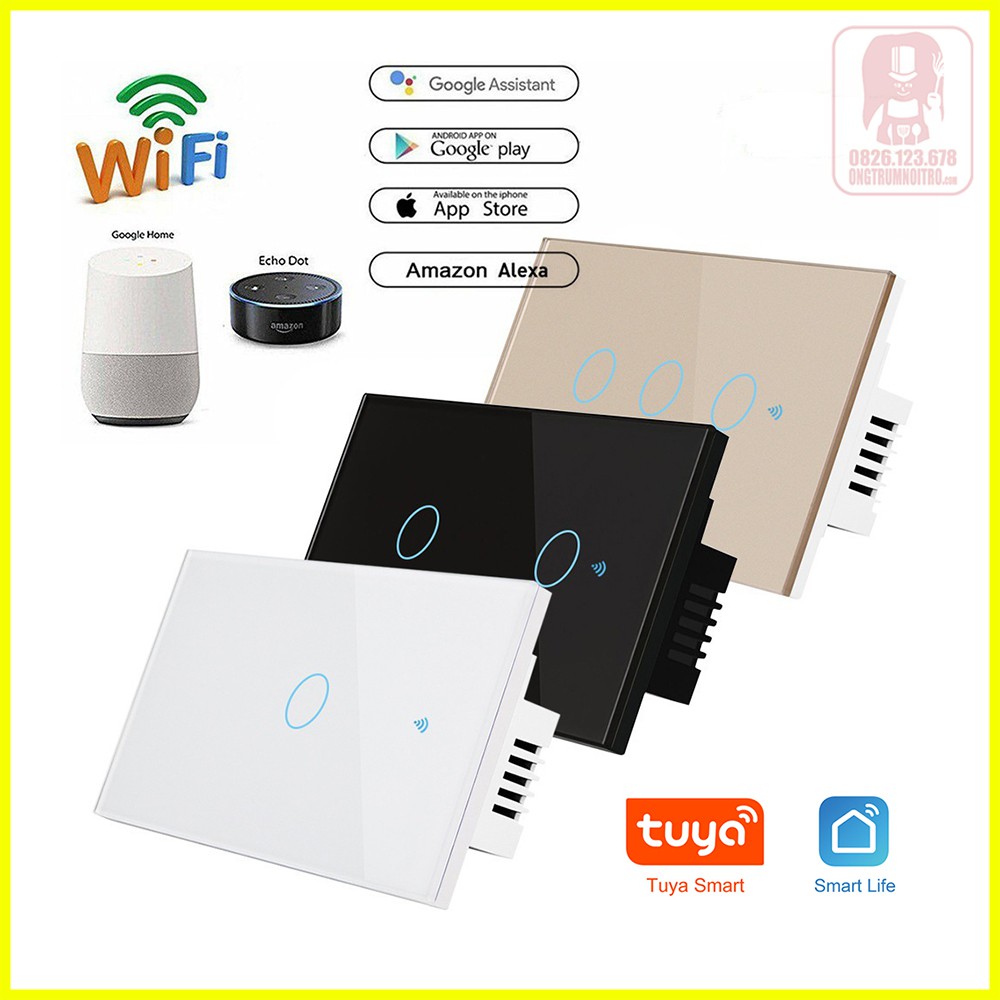 Công tắc wifi Tuya không N, RF433 cảm ứng kính cường lực - dùng app