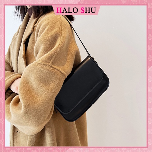 Túi cắp nách, túi đeo chéo da trơn basic dáng vuông size 20 phù hợp đi chơi HALO SHU mã BS002