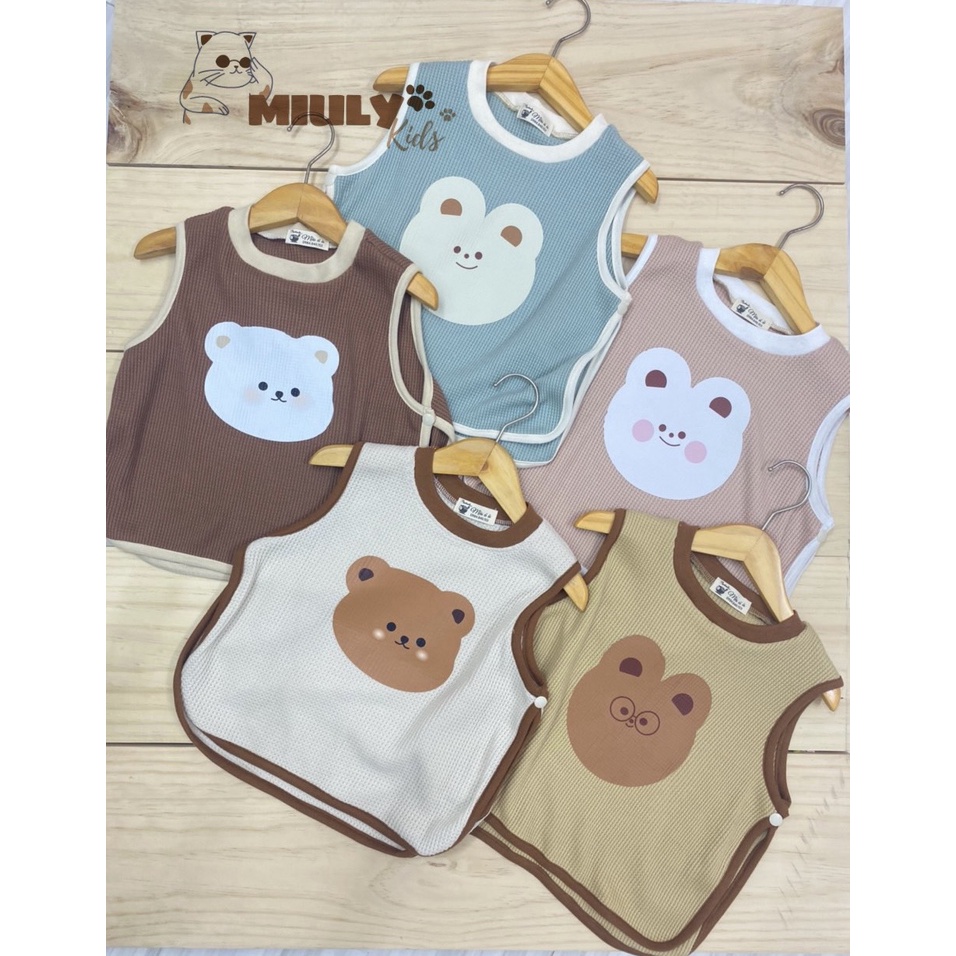 Aó ghile kết hợp yếm bằng vải cotton waffle Hàn dày dặn mềm mại cho bé