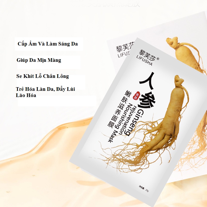 Miếng Mặt Nạ Nhân Sâm Dưỡng Da Trắng Hồng Ginseng Lifusha, Se Khít Chân Lông, Đẩy Lùi Lão Hóa